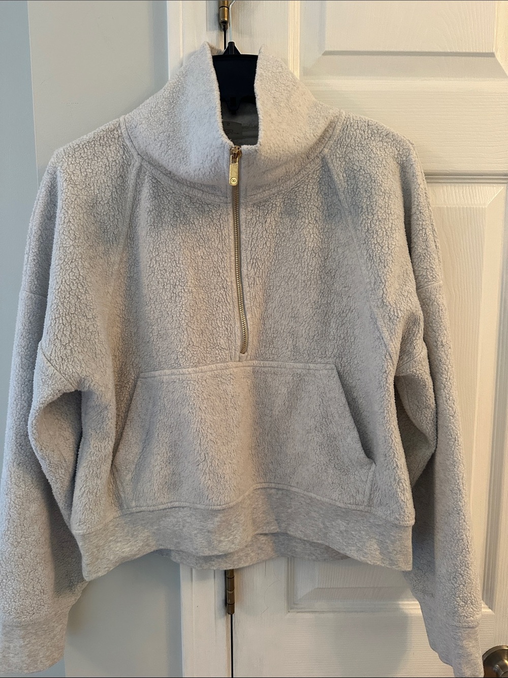 Calia 🩶 Light Gray Nubby Textured Funnel Neck Zip Up/ gold zip/ Women’s Small